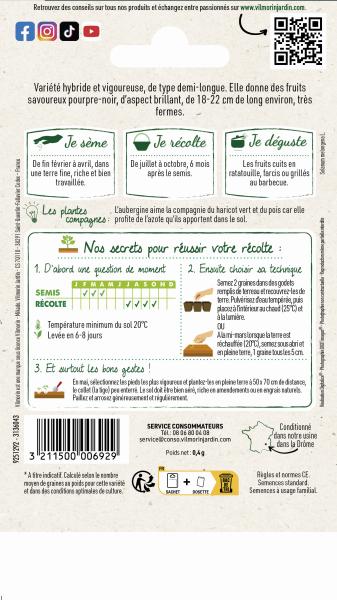 Potagères - Aubergine Avan HF1 - Graines d'Exception - MEDIA_PACKAGING_VERSO